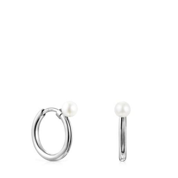 Tous Pendientes aro pequeños de plata con perla tous basics oferta