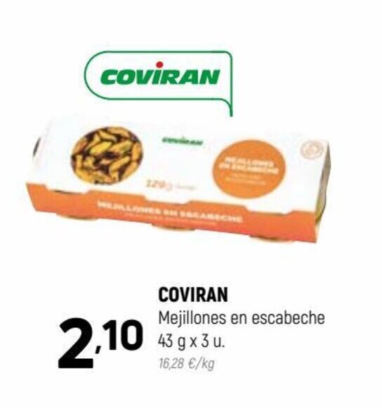 Coviran COVIRAN Mejillones en escabeche 43 g x 3 u. oferta