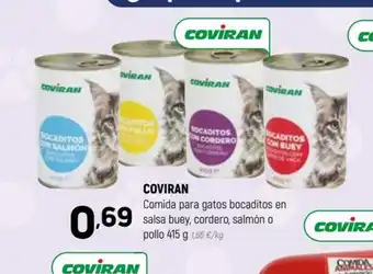 Coviran COVIRAN Comida para gatos bocaditos en salsa buey, cordero, salmón o pollo 415 g oferta