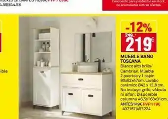 Bricoking Descuento para productos en stock, no acumulable a otras ofertas -12% 249 219 mueble baño toscana blanco alto brillo/ c oferta