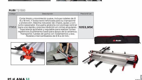 Isolana Rubi tz-1300 código  descripción  corte limpio y movimiento suave. incluye rodeles de ⓒ 8 y 18 mm. y bolsa textil reforzada p oferta