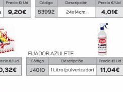 Isolana Fijador azulete  código  descripción  precio €/ud  j4010 1litro (pulverizador) 11,04€  nado oferta