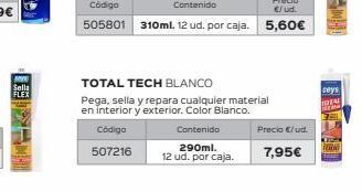 Isolana Total tech blanco  pega, sella y repara cualquier material en interior y exterior. color blanco.  código  contenido 290ml.  5 oferta