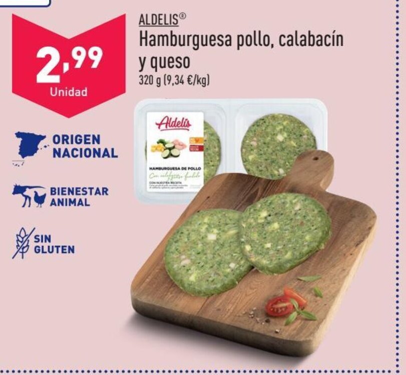 ALDI ALDELIS Hamburguesa pollo, calabacín y queso oferta