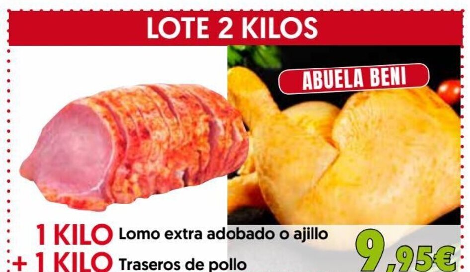 Hiper Usera 1 KILO Lomo extra adobado o ajillo + 1 KILO Traseros de pollo oferta