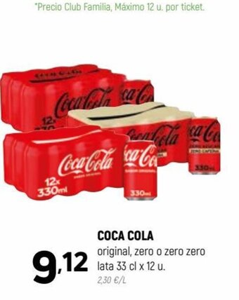 Coviran COCA COLA original, zero o zero zero lata 33 cl x 12 u. oferta