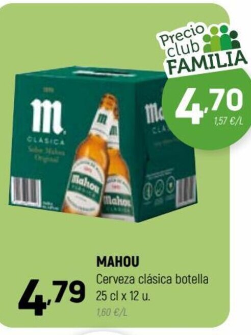 Coviran MAHOU Cerveza clásica botella 25 cl x 12 u. oferta