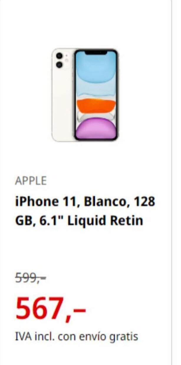 MediaMarkt APPLE iPhone 11, Blanco, 128 GB, 6.1" Liquid Retin oferta