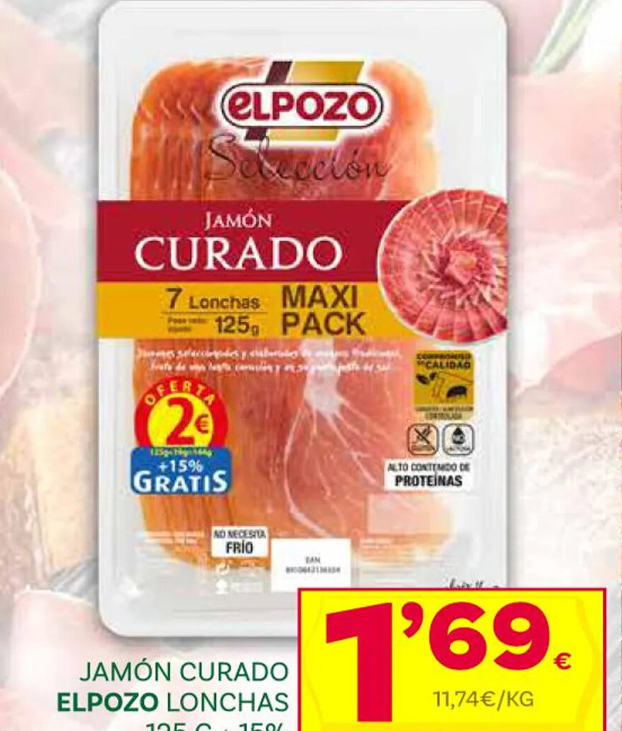 Supermercados Dani JAMÓN CURADO ELPOZO LONCHAS 125 G + 15% oferta