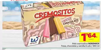 Supermercados Dani Polo cremositos NORDWICK fresa, chocolate y vainilla 6 uds / 360 ml oferta