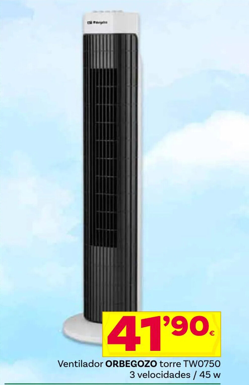 Supermercados Dani Ventilador ORBEGOZO torre TW0750 3 velocidades / 45 w oferta