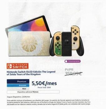 Nintendo nintendo switch oled edición the legend of zelda tears of the kingdom premium avanzada base dispositivo adiciona