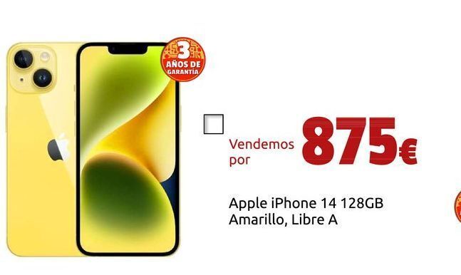 CeX Apple iphone 14 128gb amarillo, libre a oferta
