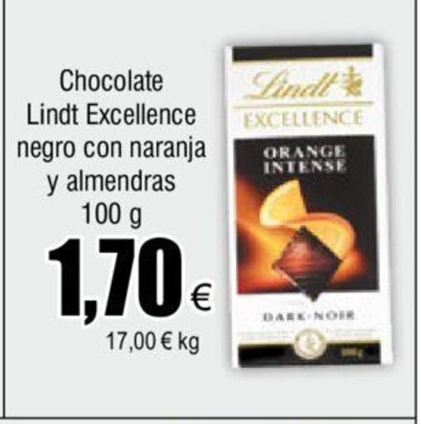 Froiz Chocolate Lindt Excellence negro con naranja y almendras 100 g oferta