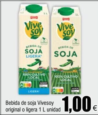 FROIZ Bebida de soja Vivesoy original o ligera 1 L unidad oferta