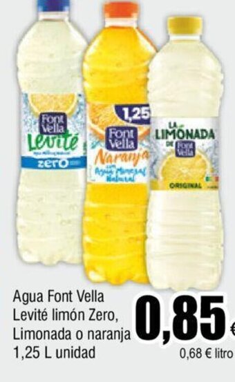 FROIZ Agua Font Vella Levité limón Zero, Limonada o naranja 1,25 L unidad oferta