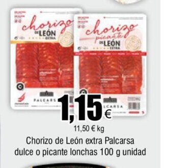FROIZ Chorizo de León extra Palcarsa dulce o picante lonchas 100 g unidad oferta
