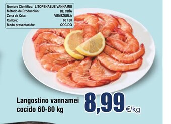 FROIZ Langostino vannamei cocido 60-80 kg oferta