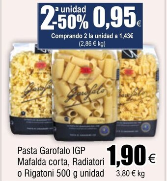 FROIZ Pasta Garofalo IGP Mafalda corta, Radiatori o Rigatoni 500 g unidad oferta