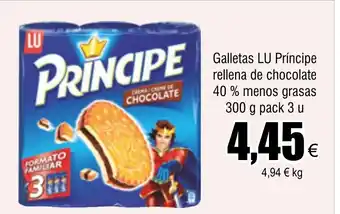 FROIZ Galletas LU Príncipe rellena de chocolate 40% menos grasas 300 g pack 3 u oferta