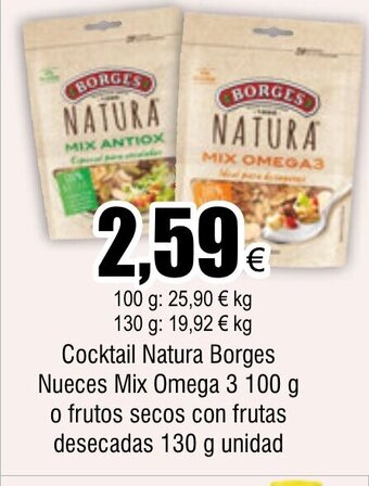 FROIZ Cocktail Natura Borges Nueces Mix Omega 3 100 g o frutos secos con frutas desecadas 130 g unidad oferta