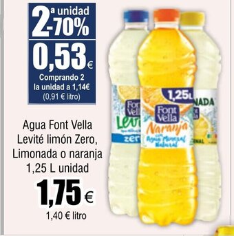FROIZ Agua Font Vella Levité limón Zero, Limonada o naranja 1,25 L unidad oferta