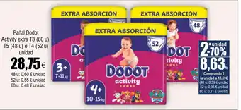 FROIZ Pañal Dodot Activity extra T3 (60 u), T5 (48 u) o T4 (52 u) unidad oferta