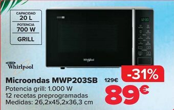 Carrefour Whirlpool microondas mwp203sb oferta