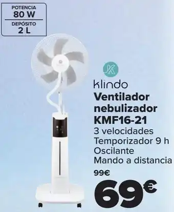 Carrefour Klindo ventilador nebulizador kmf16-21 oferta