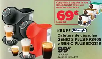 Carrefour Krups delonghi cafetera de cápsulas genio s plus kp3408 o genio plus edg315 oferta