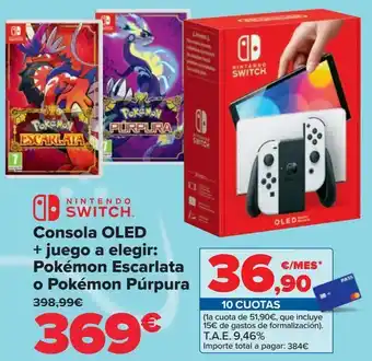 Carrefour Nintendo switch consola oled + juego a elegir: pokémon escarlata o pokémon púrpura oferta