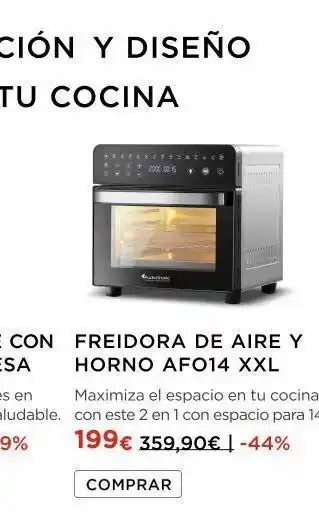 La tienda en casa 200000 15 freidora de aire y horno afo14 xxl maximiza el espacio en tu cocina con este 2 en 1 con espacio para 14 l. 199€ 3 oferta