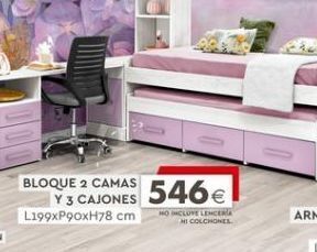 Mondo Convenienza Bloque 2 camas y 3 cajones l199xp90xh78 cm 546€ no incluye lenceria hi colchones oferta