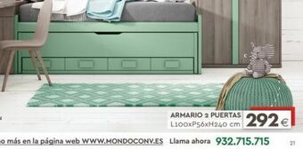 Mondo Convenienza Armario 2 puertas l100xp56xh240 cm  mucho más en la página web www.mondoconv.es llama ahora 932.715.715 21  292€ oferta