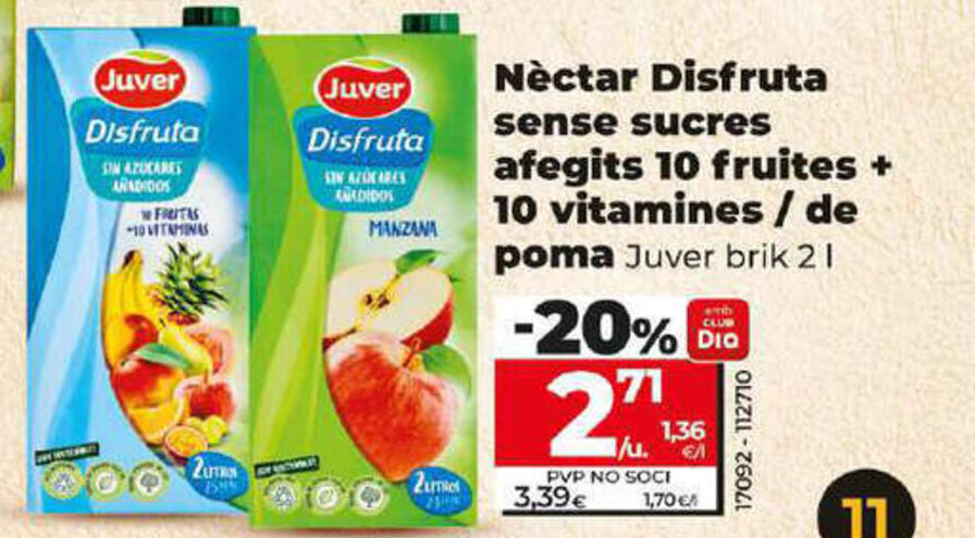 Dia Nèctar Disfruta sense sucres afegits 10 fruites + 10 vitamines / de poma Juver brik 21 oferta