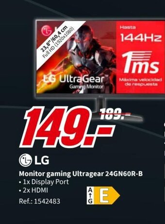 MediaMarkt Monitor gaming Ultragear 24GN60R-B oferta