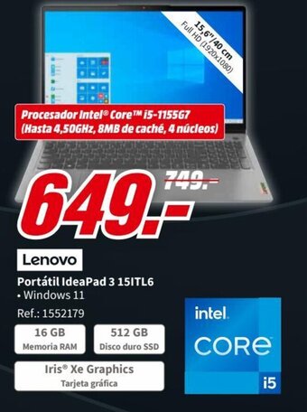 MediaMarkt Portátil IdeaPad 3 15ITL6 oferta