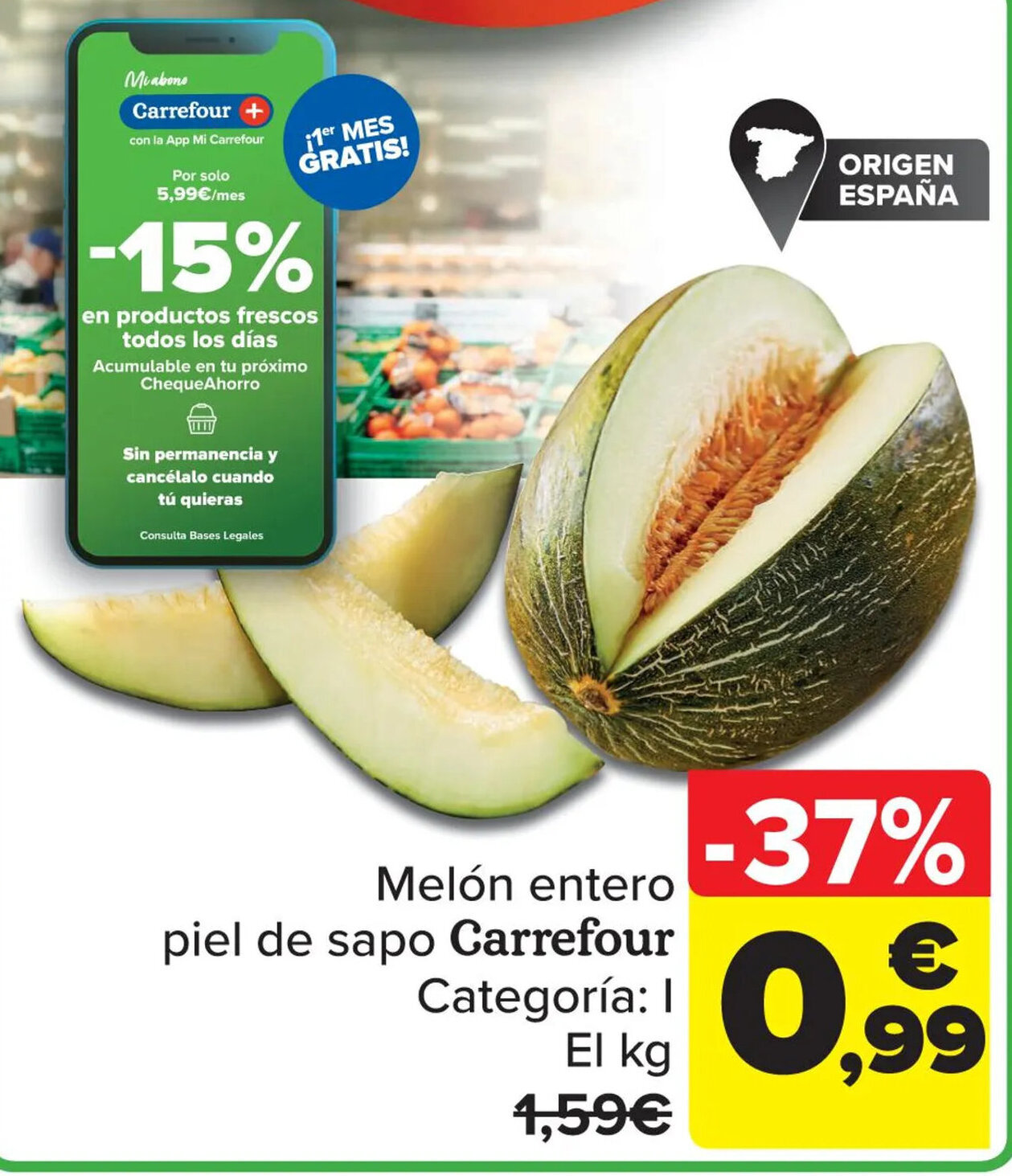 Carrefour Melón entero piel de sapo Carrefour Categoría: I oferta