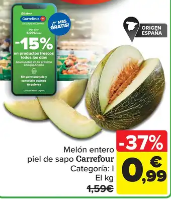 Carrefour Melón entero piel de sapo Carrefour Categoría: I oferta