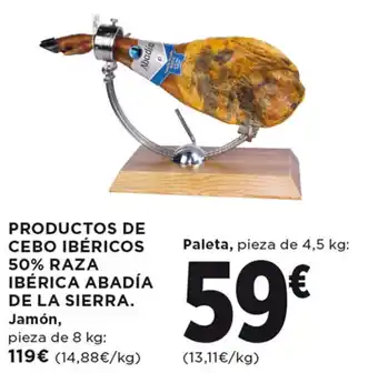 Hipercor PRODUCTOS DE CEBO IBÉRICOS 50% RAZA IBÉRICA ABADÍA DE LA SIERRA. Jamón, pieza de 8 kg: 119€ (14,88 € /kg) oferta