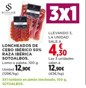 Hipercor LONCHEADOS DE CEBO IBÉRICO 50% RAZA IBÉRICA SOTOALBOS. Lomo o paleta, 100 g. oferta