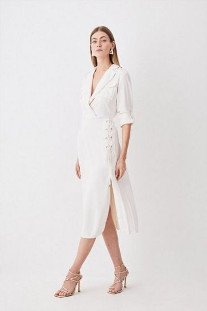 Karen Millen Soft tailored lace up pleated shirt dress oferta