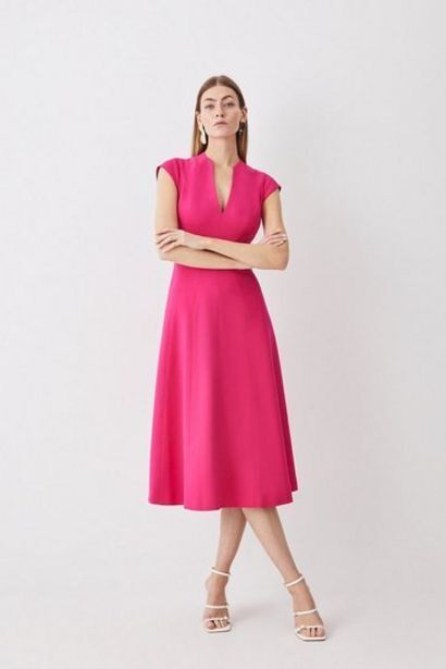 Karen Millen Compact stretch seam detail high neck full skirt midi dress oferta