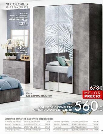 Mondo Convenienza 11 colores disponibles armario 4 puertas batientes con espejo central l161xp52xh236 cm p7mi 332€ 130€ comoda l109xp40xh oferta
