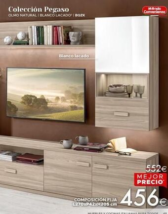 Mondo Convenienza Colección pegaso olmo natural i blanco lacado | bozk blanco lacado composición fija l270xp42xh205 cm mendo convenienza 5 oferta