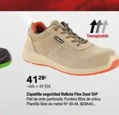 Cadena88 4128€ +iva= 49,95€ transpirable zapatilla seguridad bellota flex dust sip piel de ante perforada. puntera fibra de vidrio. oferta