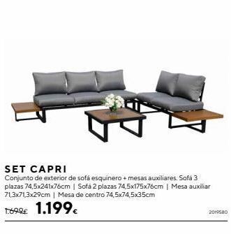 Casa Viva Set capri conjunto de exterior de sofá esquinero + mesas auxiliares. sofá 3 plazas 74,5x241x76cm | sofá 2 plazas 74,5x175x7 oferta