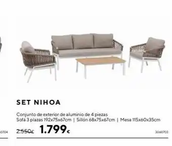 Casa Viva 3060704 2.550€ 1.799. set nihoa conjunto de exterior de aluminio de 4 piezas sofá 3 plazas 192x75x67cm | sillón 68x75x67cm oferta