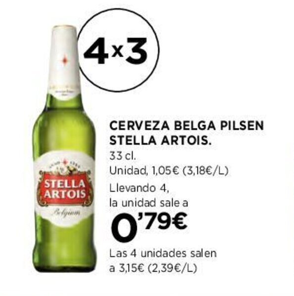 Hipercor CERVEZA BELGA PILSEN STELLA ARTOIS. oferta