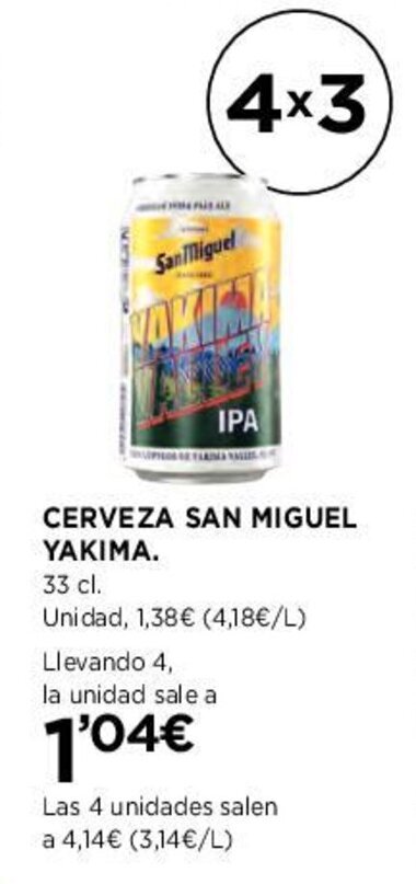 Hipercor CERVEZA SAN MIGUEL YAKIMA. oferta